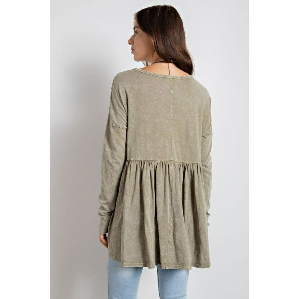 LAST ONE! Easel Oversized Washed Cotton Long Sleeve Tunic Top Faded Sage ET18211 - Picture 5 of 5